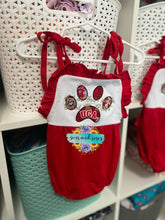 Load image into Gallery viewer, “And all God’s people yelled Go Dawgs”  baby sunsuit
