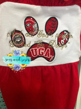 Load image into Gallery viewer, “And all God’s people yelled Go Dawgs”  baby sunsuit
