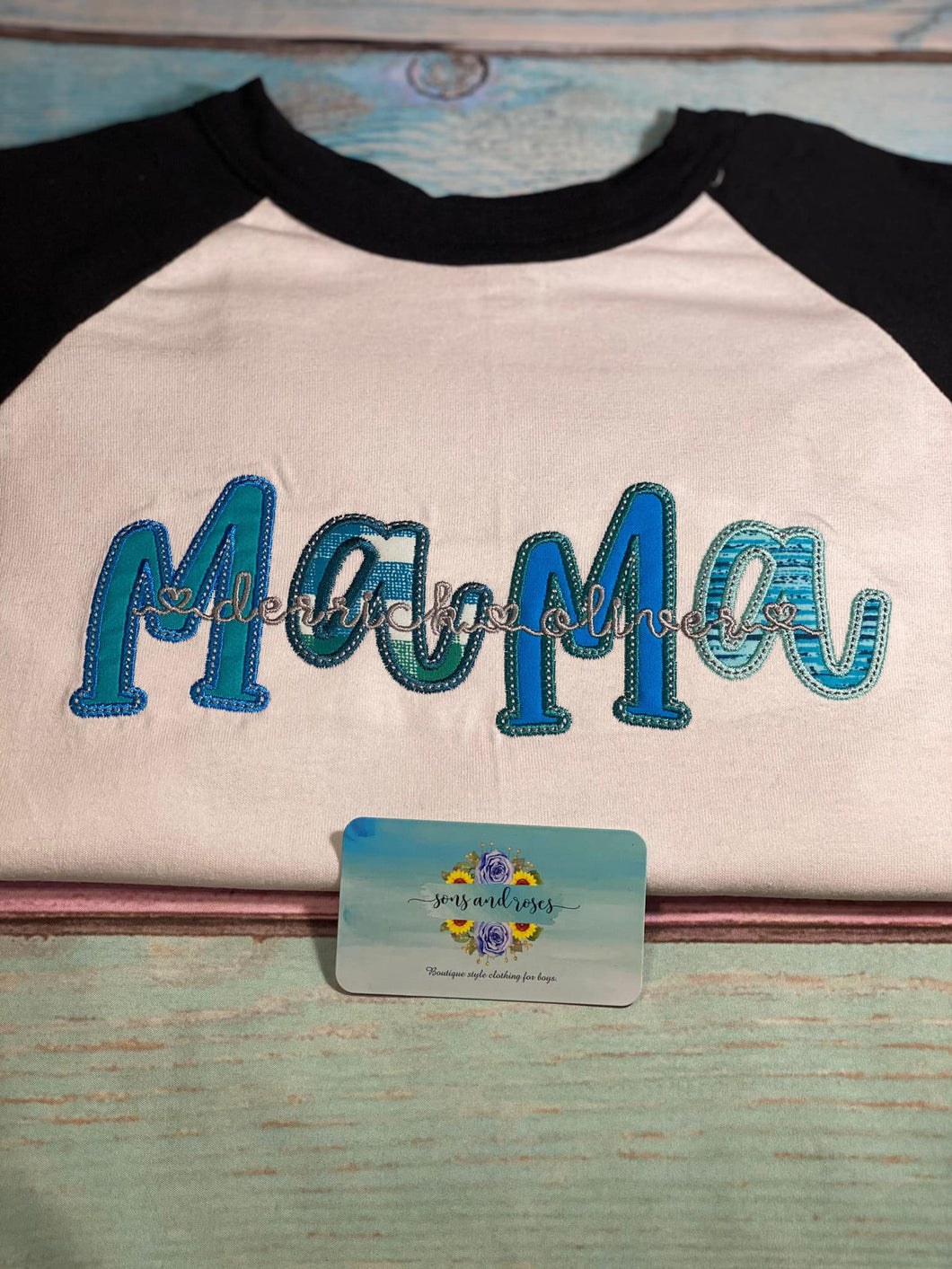 Blue and Grey Mama applique Design