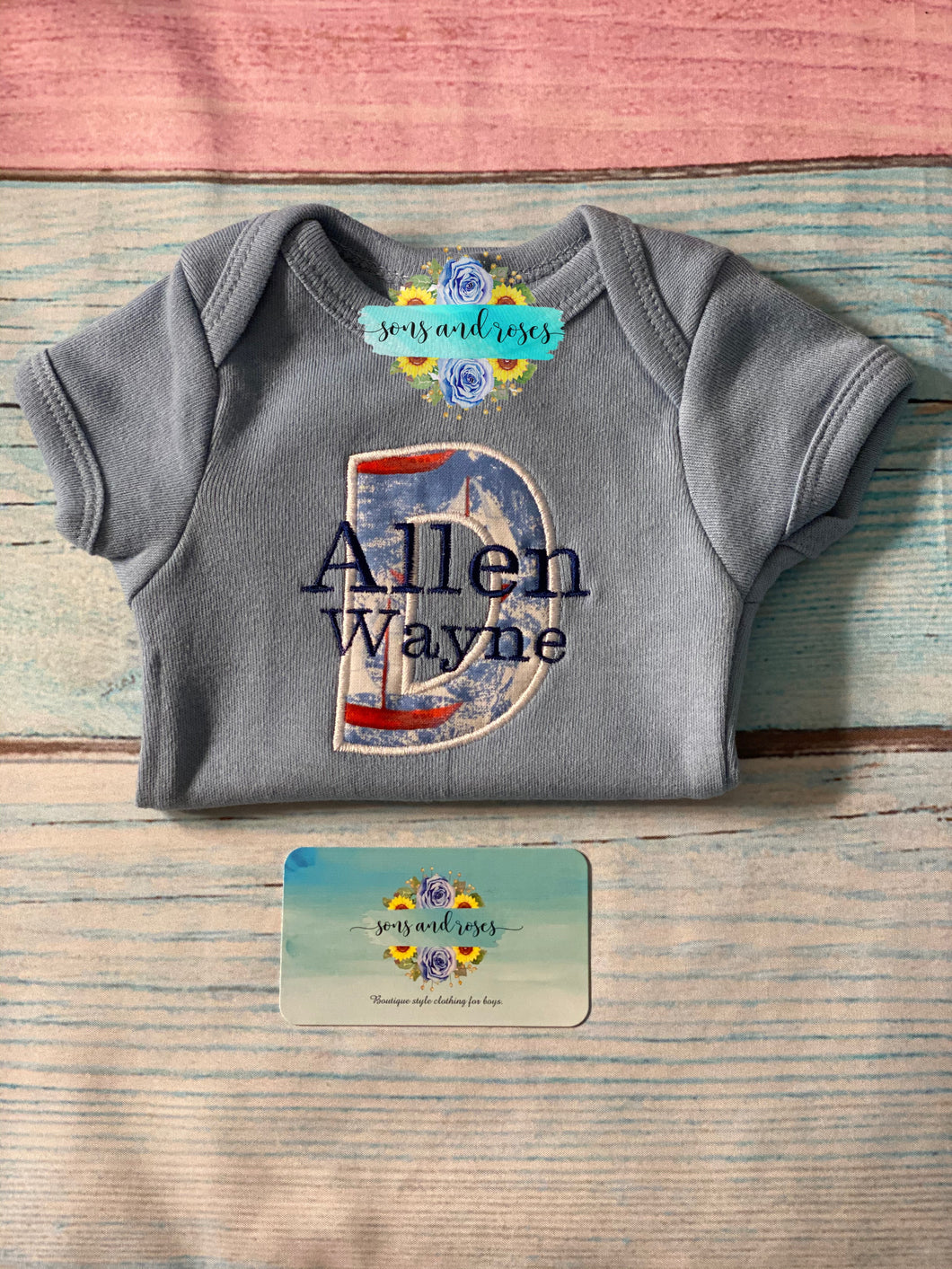 Sailboat fabric appliqué and embroidery design